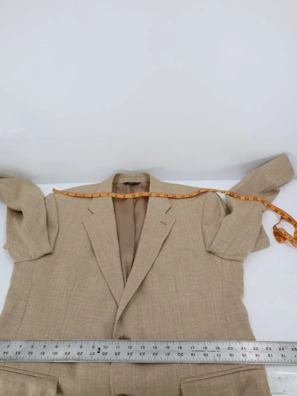 VTG Brooks Brothers Sport Coat Mens 44L Silk Linen Wool Ramie Herringbone Beige